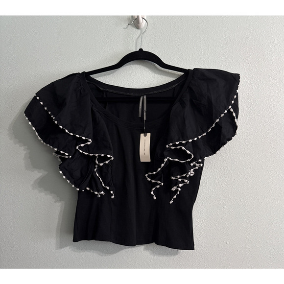 Anthropologie‎ Oversized Ruffles Top Black Sleeveless Womens Size XS NWT - Picture 2 of 6